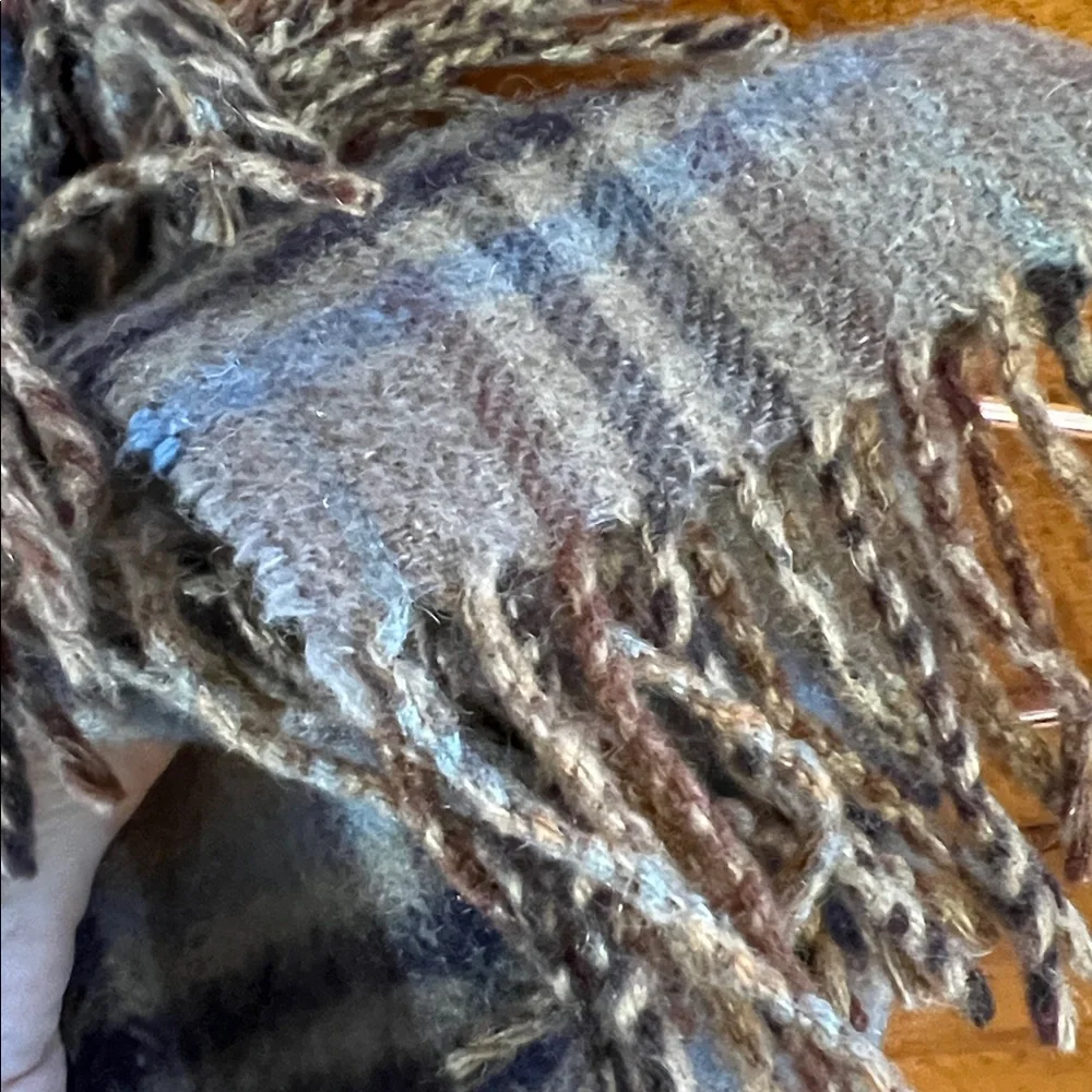 🐑Dark Tan + Black Brown & Blue Plaid Cashmere Scarf by Joseph Abboud